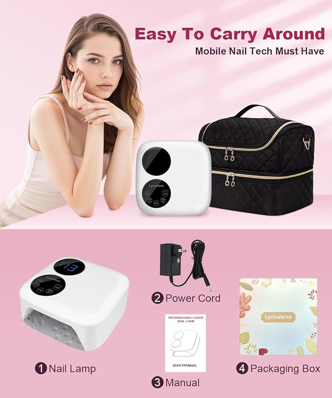 80W Cordless Nail Lamp with Magnetic Detachable Base, Dual-Screen Display | 5 Timers,Gel Nail Light, Professional UV/LED Light for Gel Nails Fast Curing All Gel Polishes (White)