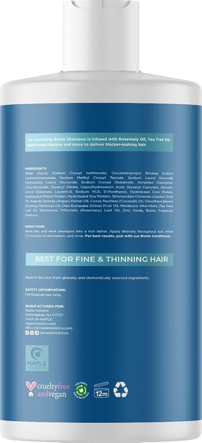 Biotin Shampoo with Scalp Scrubber Set - Hair Shampoo Brush and Silicone Scalp Exfoliator with Volumizing Shampoo Set made with Rosemary Essential Oil and Biotin for Thinning Hair 16 oz