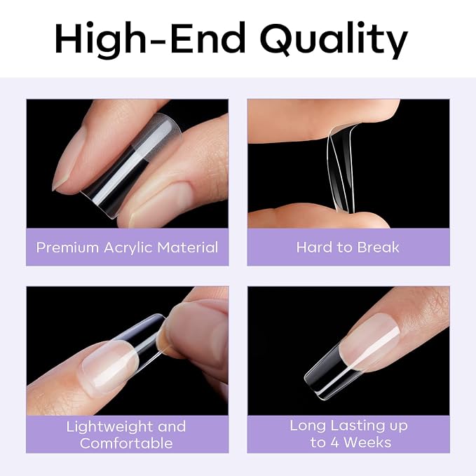 Modelones Medium Square Nail Tips 510pcs Soft Pre Etched Fake Nails Gel | Half Matte Full Cover Acrylic Gel Kit Press on Manicure Extension DIY Salon 15 Sizes