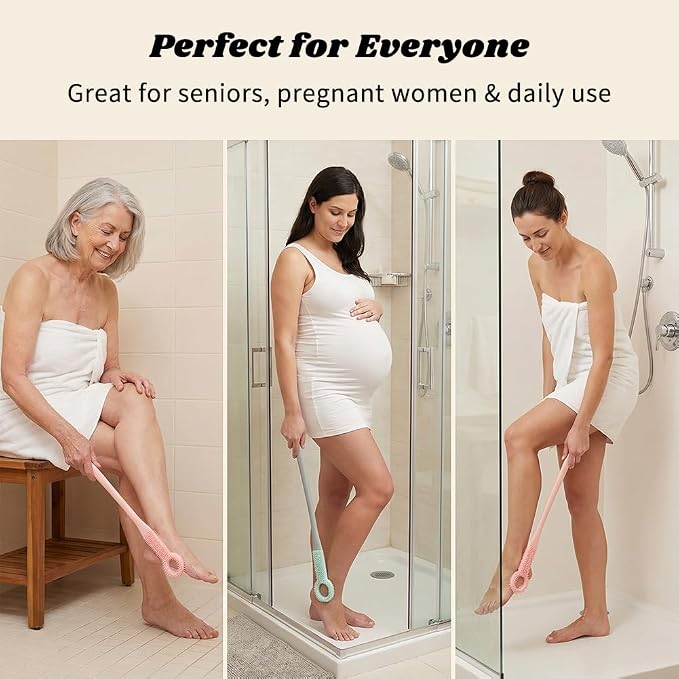 4 Pcs Toe Cleaning Brush with Long Handle - Soft Rubber Toe Cleaner & Gap Scrubber for Shower - No-Bend Foot Brush for Seniors, Men & Women
