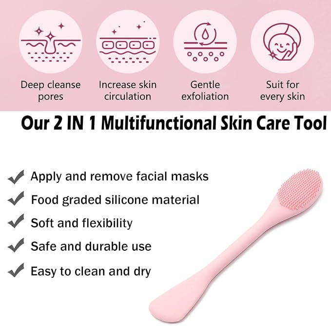 2 PCS Facial Cleansing Brush,2 in 1 Silicone Face Mask Brush for Exfoliating,Massaging,Remove Blackheads,Deep Pore Cleansing,DIY Mask