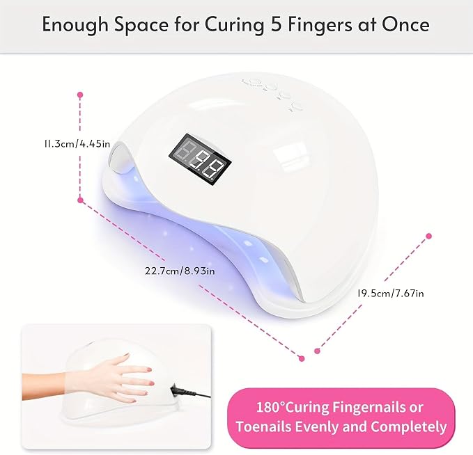 LED Nail Lamp, 48W Nail Dryer Gel Nail Polish Curing LED UV Light with 4 Timers Automatic Sensor LCD Display Professional Nail Art Tools Accessories for Fingernail Toenail Salon(White