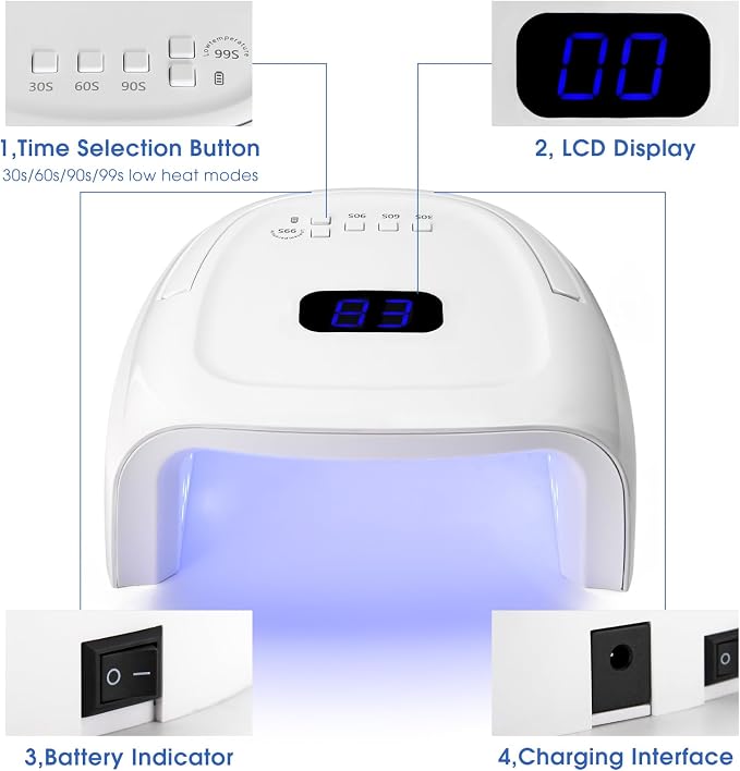 UV LED Nail Lamp, 60W Cordless Nails Lamp Professional LED Nail Light for Gel Nails Nail Dryer with 42 Beads, Perfect for Salon Manicure, Pedicure(White)