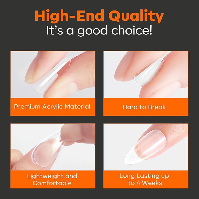 Modelones Extra Short Almond Nail Tips Pre-shaped Gel Soft Fake Nails False | Acrylic Clear Full Cover Press on Extension Kit Gel Manicure DIY at Home 216PCS 12Sizes