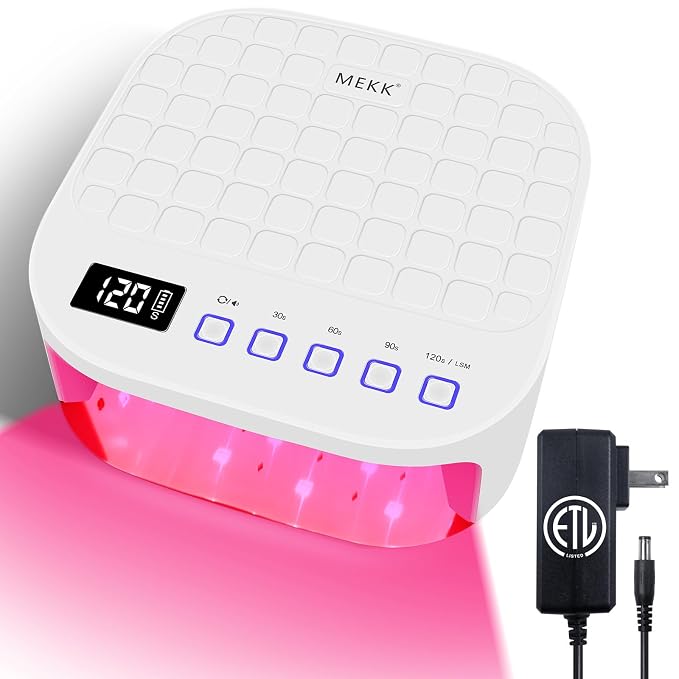 MEKK Skin-Friendly Red Light UV LED Nail Lamp,54W Professional Nail Light | Smart Sensor,4 Timer Settings,Low Heat Mode,for Salons and Home DIY Use,Rechargeable,No Harm,Cordless,White