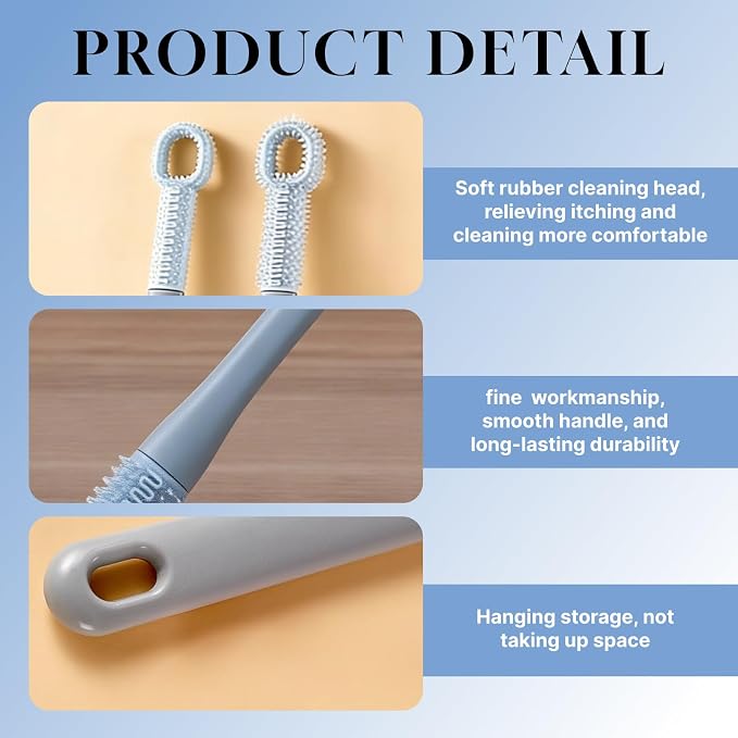 2 Pack Toe Cleaning Brush & Toe Scrubber with 15.7" Long Handle, Shower Foot Scrubber for No Bending, Exfoliating & Anti-Itch Brush, Perfect for Seniors, Pregnant Women, Men & Women (Gray Blue)