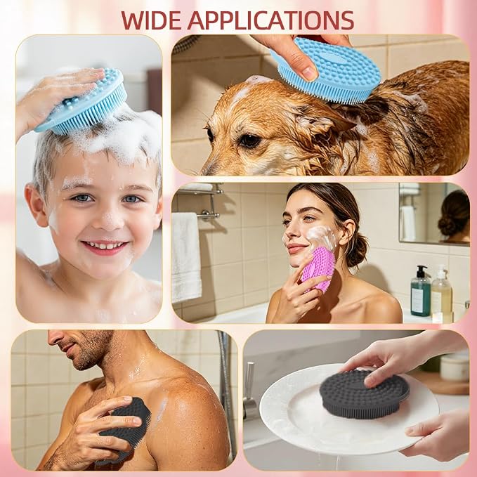 Silicone Body Scrubber 3 Pack Silicone Loofah Exfoliating Body Scrubber Soft Silicone Shower Brush with Handle Double Sided Bath Body Brush for Women Men Cleaning Massage Sensitive Skin, Lather Well