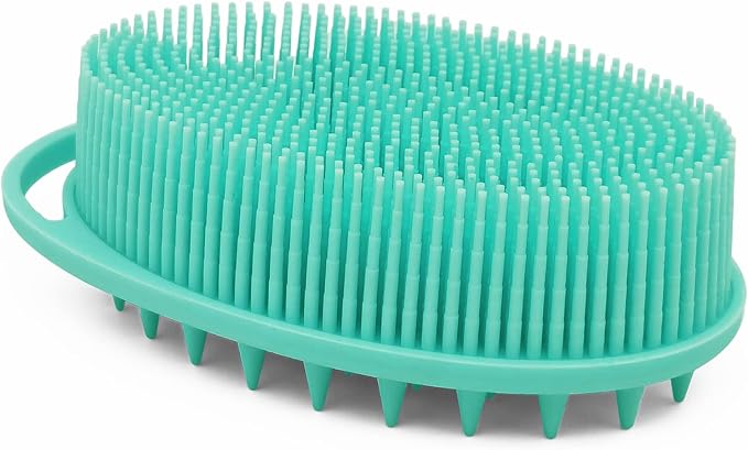 Silicone Body Brush, Exfoliating Body Scrubber, Silicone Body Scrubber Loofah, Silicone Bath Brush, Soft Exfoliating Body Bath Shower Scrubber Brush for Kids and Adults All Kinds of Skin（Green）