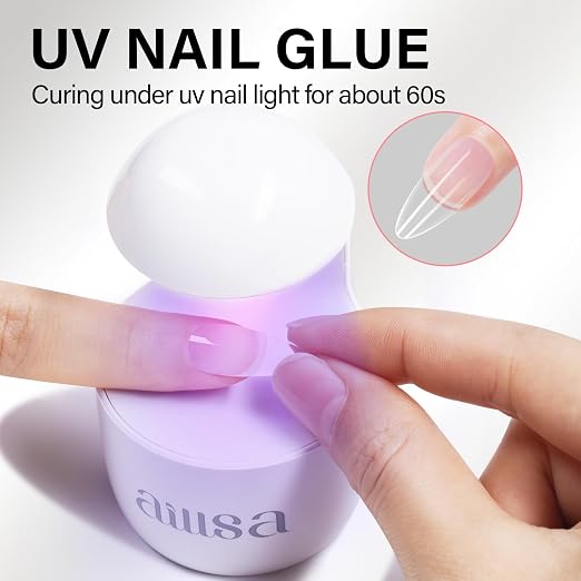 AILLSA Gel Nail Glue for Nails Tips, Solid Super Strong Gel Glues 15g | Professional Fake Acrylic Soft Nails Glue U V Lamp Curing Needed - Long Lasting