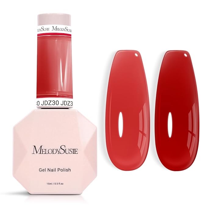 MelodySusie Red Gel Nail Polish, 0.5Fl.oz Jeweliver Jelly Nail Polish Translucent Cherry Red Deep Color Sheer Soak Off UV LED Light Cure Gift for Women Nail Art Manicure JDZ30