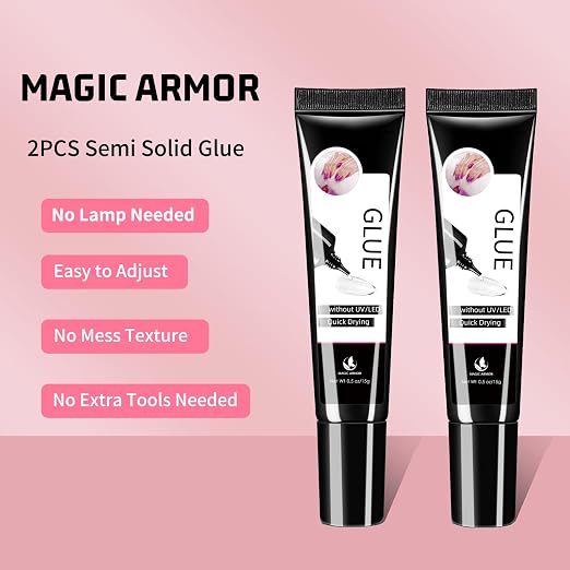 2 x 15g Semi Solid Nail Glue for Press On Nail, No Need for UV Lamp | Super Strong Nail Glue Quick Drying Gel Long Lasting for Fake Acrylic Nails