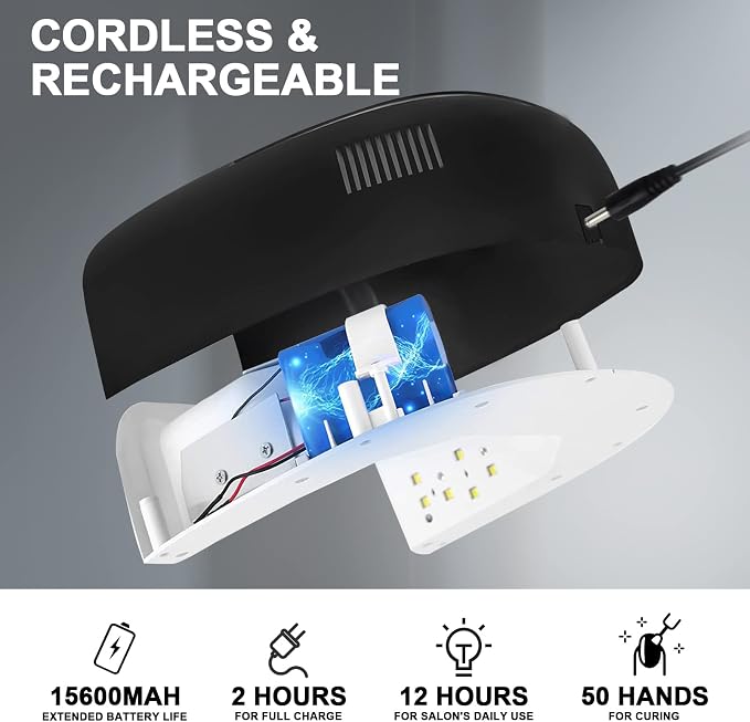 Linssy Cordless UV Nail Lamp,60W UV Light for Gel Nails | 4 Time Settings, Rechargeable Nail Lamp with 42 Beads to Faster curring,Portable Nail Lamp and Professional Nail Dryer, Black
