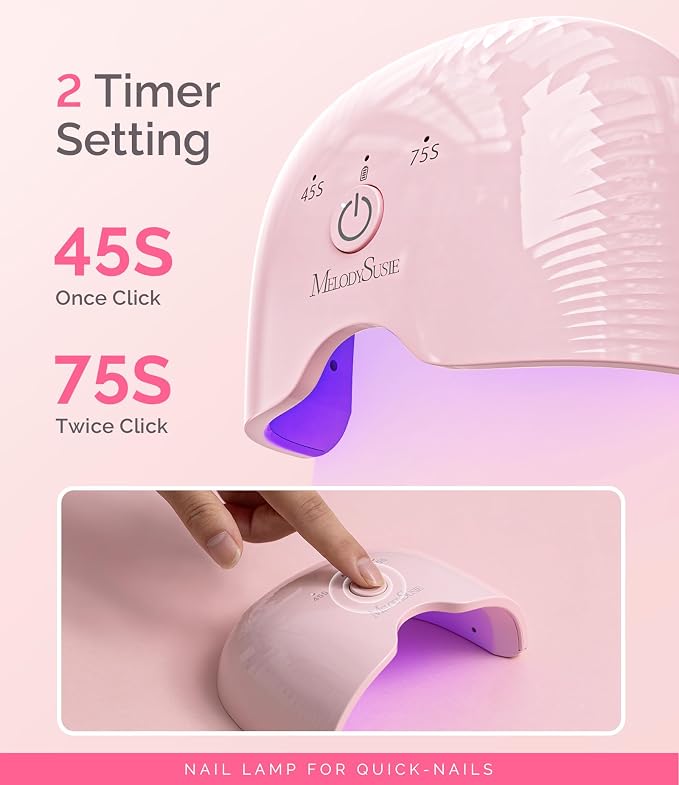 MelodySusie Cordless UV/LED Nail Lamp P-Art06G for Gel Polish | 6W, 45s/75s timers, smart sensor, 1000mAh, 3-5h use. Safely cures half-cured strips, base coat, and top coat without heat