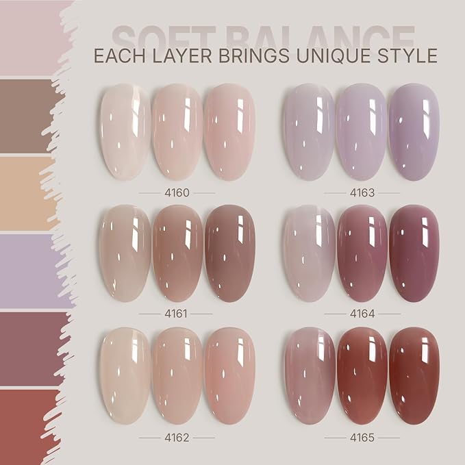 GAOY Jelly Gel Nail Polish Set, 6 Colors Milky Pink Nude Soft UV Gel Polish | Buildable Color, Natural Nails, UV Lamp Required, Long Lasting, Easy to Apply, Salon Manicure at Home
