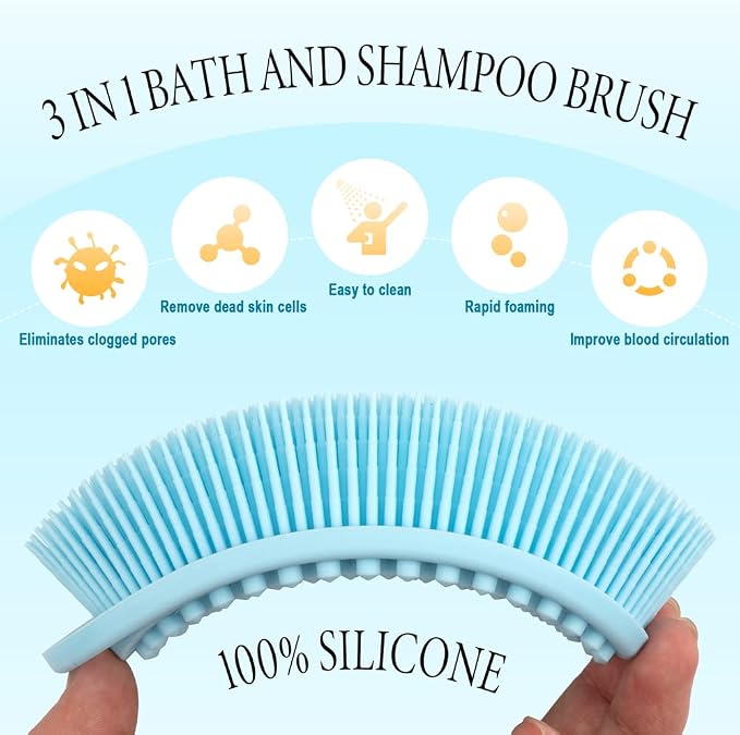 PQRUU 3 Pack Silicone Body Scrubber, Exfoliating Soft Loofah Bath Body Scrubbers for Use in Shower, Exfoliating Body Scrubber Fit for All Kinds of Skin, Rapid Foaming Black+Blue+Pink