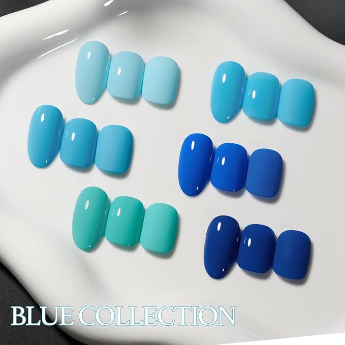 GAOY Blue Gel Nail Polish Set, 6 Colors Teal Turquoise Royal Navy Blue | UV Lamp Required, Baby Bright Llight Blue, Pigmented, Long Lasting, Easy to Apply, Salon Manicure at Home, Gift for Women