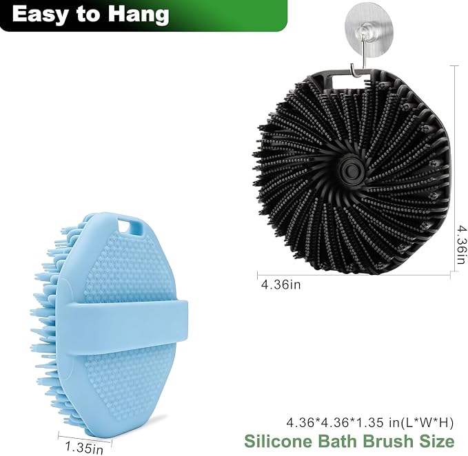 2 Pack Silicone Body Scrubber, Premium Silicone Loofah, Body Scrubber Exfoliator, Silicone Shower Scrubber with Non-Slip Hand Strap for All Skin Types (Black & Blue)
