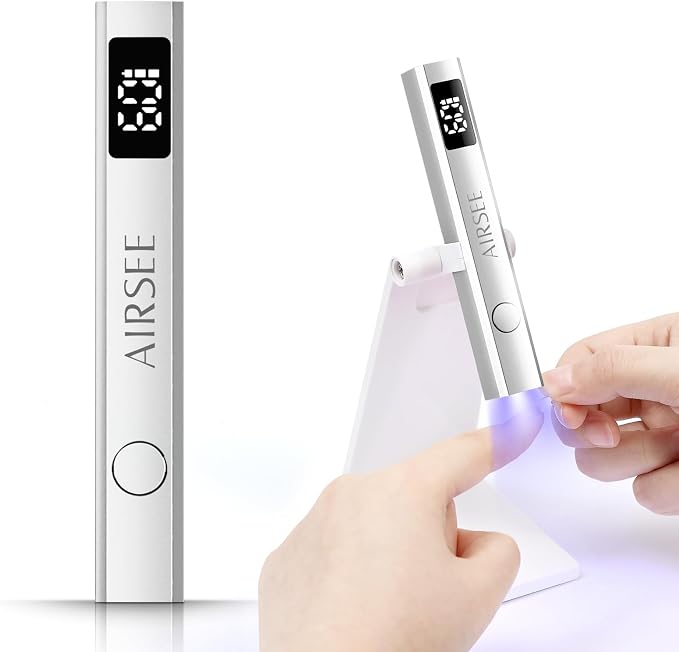 AIRSEE Cordless Mini Nail Lamp with Display & Stand for Gel Nail,Sliver | 2 Times & Rechargeable, USB Nail Dryer for Fast Cure,Rhinestone Glue Decoration,Gel Nail Strips