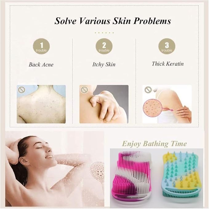 2Pack Dual Sided Silicone Body Scrubber for Exfoliating, Shower&Scalp Massage, 2 in 1 Bath&Shampoo Brush,Soft Body Exfoliator Silicone Loofah Shower Scrubber Brush for All Kinds of Skin
