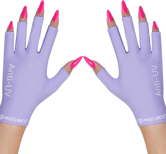 modelones UV Gloves for Gel Nail Lamp, Purple UV Gloves for Gel Manicures | Professional UPF50+ UV Protection Gloves for Manicures Art Skin Care Fingerless Glove for Women