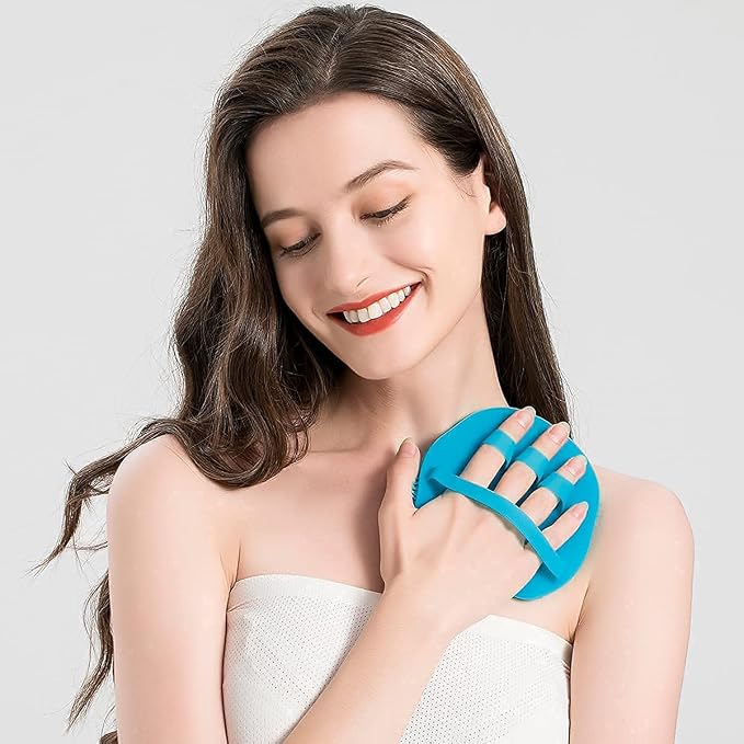 1 Pack Pure Silicone Food-Grade Body Brush Shower Cleansing Scrubber | Gentle Exfoliating Glove Soft Bristles (Blue)