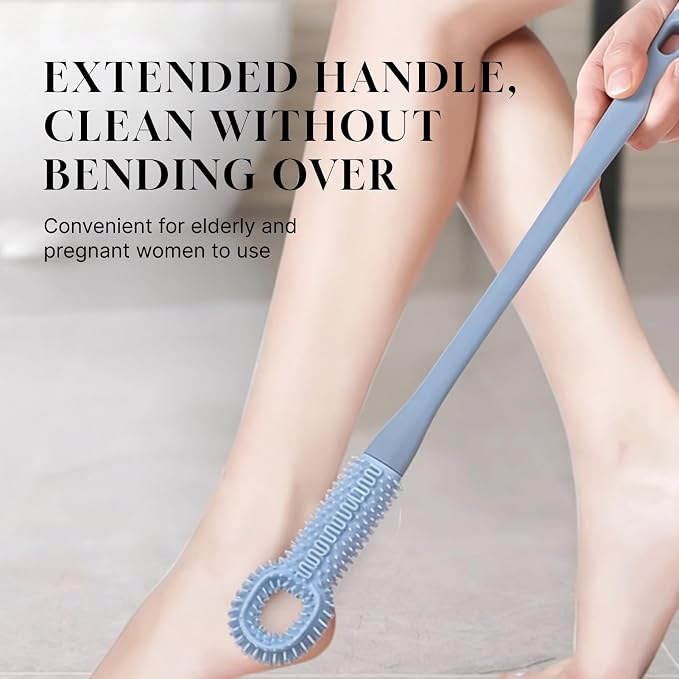 2 Pack Toe Cleaning Brush & Toe Scrubber with 15.7" Long Handle, Shower Foot Scrubber for No Bending, Exfoliating & Anti-Itch Brush, Perfect for Seniors, Pregnant Women, Men & Women (Gray Blue)