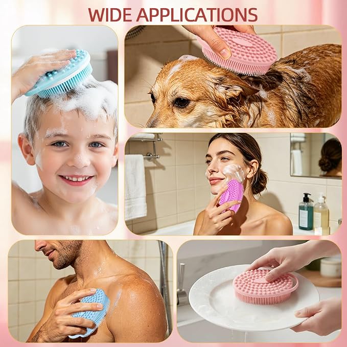 Silicone Body Scrubber 3 Pack Silicone Loofah Exfoliating Body Scrubber Soft Silicone Shower Brush with Handle Double Sided Bath Body Brush for Women Men Cleaning Massage Sensitive Skin, Lather Well