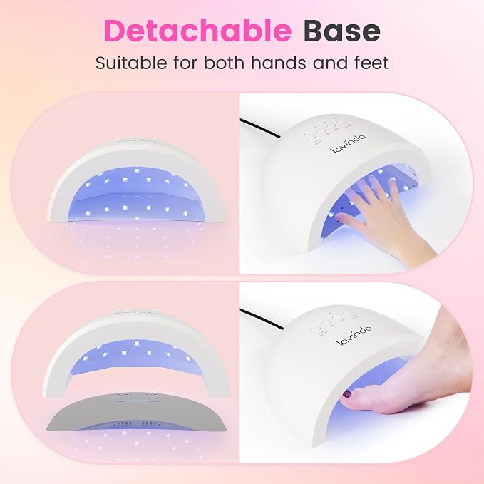 Lavinda UV LED Nail Lamp for Gel Polish, 48W Nail Dryer with Premium Matte Finish, Fast Curing UV Light with 4 Timers, Smart Sensor & Detachable Base for Hands & Feet Salon Home DIY Manicure