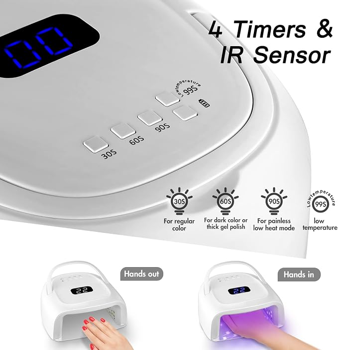 60W Rechargeable UV LED Nail Lamp, Faster Wireless Nail Dryer Gel Light | 42 Beads & Portable Handle, Professional Curing Lamp for Fingernail and Toenail (White)
