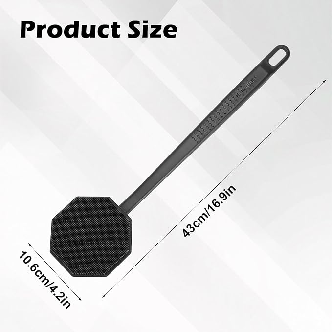 HOKLNUSE Silicone Back Scrubber with Anti-Slip Long Handle Mild Exfoliating Body Shower Brush Soap Applicator Durable Back Scratcher Bath Shower Accessories for Men Women