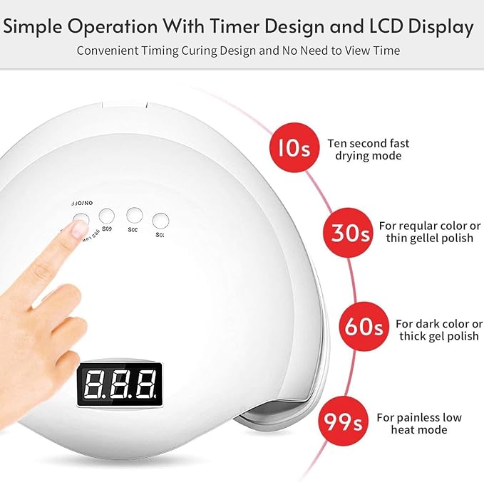 LED Nail Lamp, 48W Nail Dryer Gel Nail Polish Curing LED UV Light with 4 Timers Automatic Sensor LCD Display Professional Nail Art Tools Accessories for Fingernail Toenail Salon(White