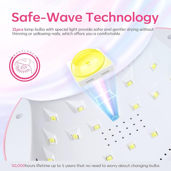 Modelones UV Nail Lamp 48 W Nail Dryer with 3 Timer Settings | UV Light for Gel Nails LED Nail Lamp Professional UPF99+ UV Protection Gloves for Art Manicure