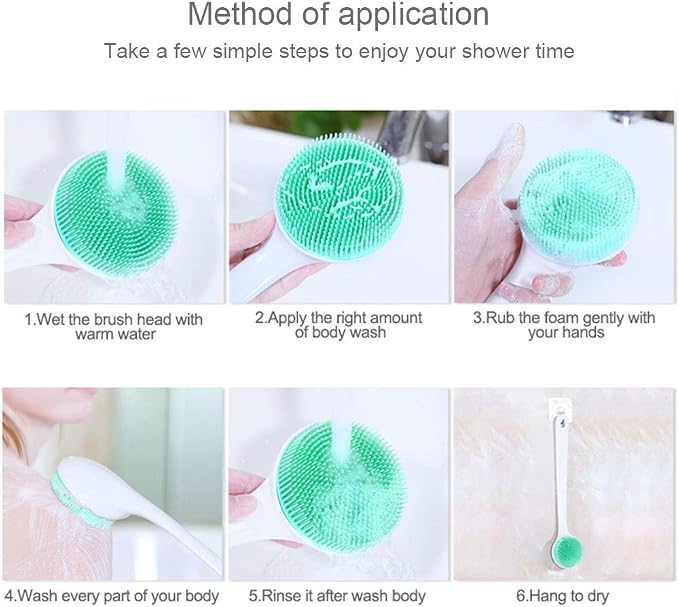 Silicone Body Scrubber Exfoliator, Back Bath Brush Long Handle for Shower | Exfoliating Back Scrubber for Shower for Men Women, Shower Brush for Back with Soft Bristles, BPA Free, Non-Slip