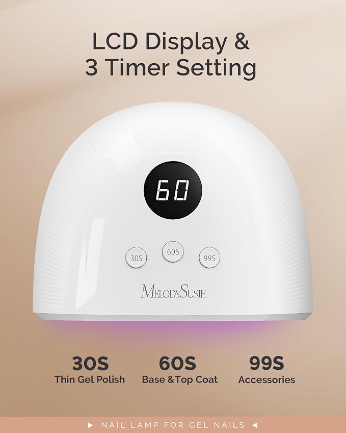 MelodySusie UV Nail Lamp P-Plus30F for Fast Curing Gel Nail Polish | 36W,3 Timer Settings,Smart Sensor,LCD Display,99s Low-Heat Mode,30 UV/LED Beads,Jelly Gel,Base Top Coat,for Beginners at Home