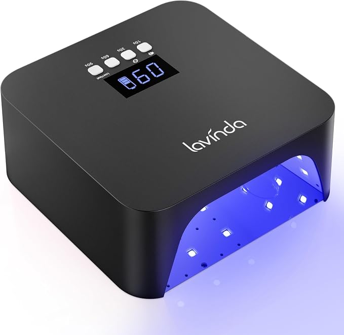 Lavinda 48W Nail Lamp, Rechargeable Cordless UV Light for Gel Nails LED Nail Dryer with Auto Sensor, 4 Timer Settings & LCD Display, Fast Curing Light All Gel Polish for Home&Salon (NovaGlow Black)