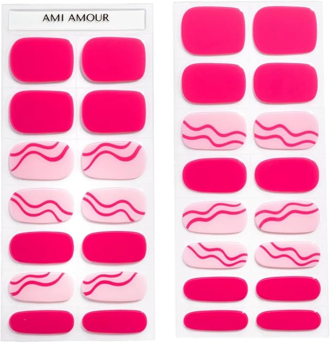 Semi Cured Gel Nail Strips Stickers Wraps | UV Nail Polish That Pops In Color (Pink Swirl) For Women & Short Nails & Long Nails (Ami Amour)