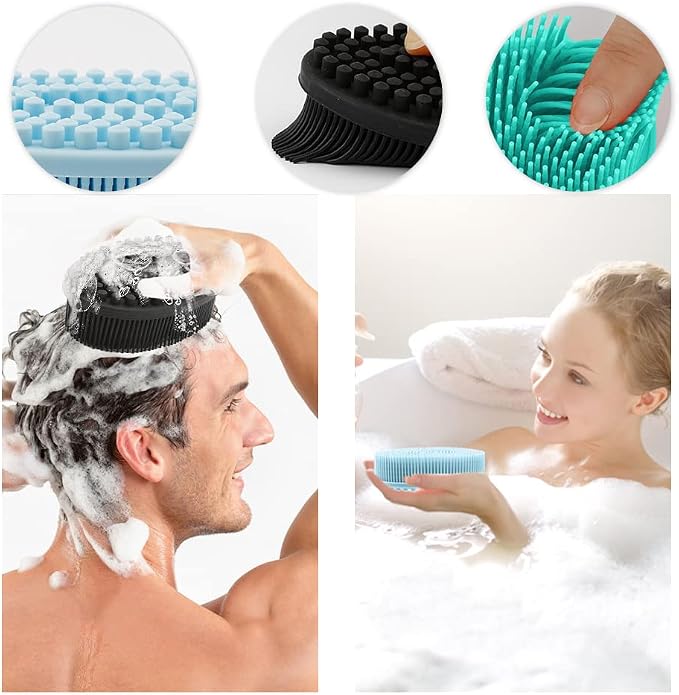 3 Pack Silicone Body Scrubber, Soft Silicone Loofah Exfoliating Body Scrubber, Silicone Body Brush Bath Shower Scrubber for Body, 2 in 1 Bath and Shampoo Wash Brush for Skin Exfoliation Men Women