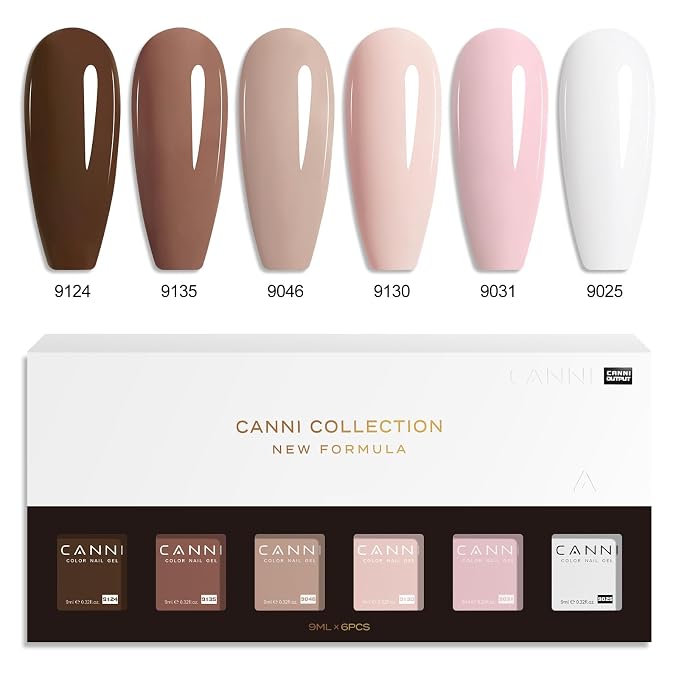 CANNI 9ML Gel Nail Polish Set 6 Nude Pink Shades UV LED Soak Off Gel Polish | Smooth Application • Highly Pigmented • Glossy Finish • Long-Lasting Wear • Nail Art • Salon DIY Manicure • Easy Application