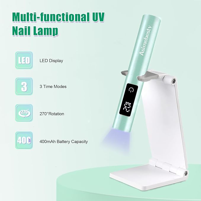 UV Light for Gel Nails, Mini UV Nail Lamp Hand held with Stand | Portable Small Nail Dryer Light for Gel Polish with 3 Timers, Rechargeable Cordless UV Light Nail for Fast Curing, Green