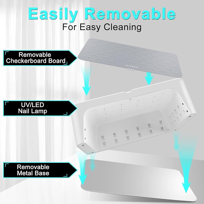 MEKK Luxury UV LED Nail Lamp with Red Light,Professional UV Nail Light | Skincare Mode, Low Heat, Cordless, Flash Cure, LCD Display, 48W 57 LED Beads, Two-Hand Design For Salon & Home Use-White