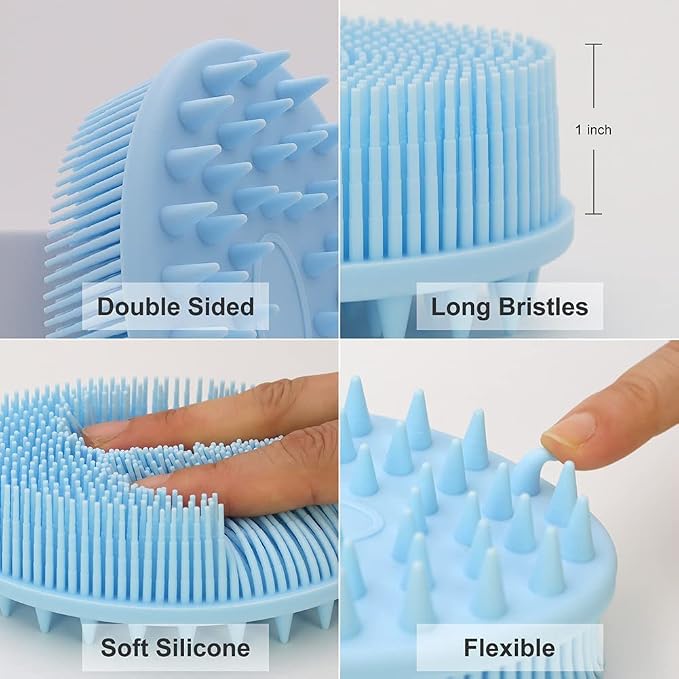 Upgrade 2 in 1 Bath and Shampoo Body Brush, Silicone Body Scrubber for Use in Shower, Exfoliating Body Brush, Premium Silicone Loofah, Head Scrubber, Scalp Massager/Brush, Easy to Clean (1PC Blue)