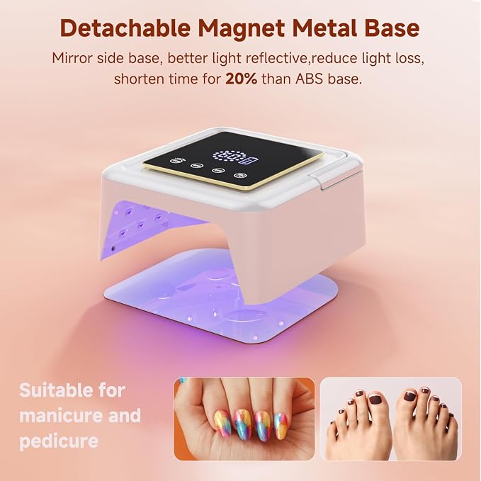 Cordless UV Nail Lamp 108W, Fast Cure LED Nail Lamp with Touch Screen White | 3H Battery Life LED Nail Light, 36 UV+LED Beads, 4-Timer Modes & Autor Sensor, Metal Base for Light Reflective, For Gel Nails