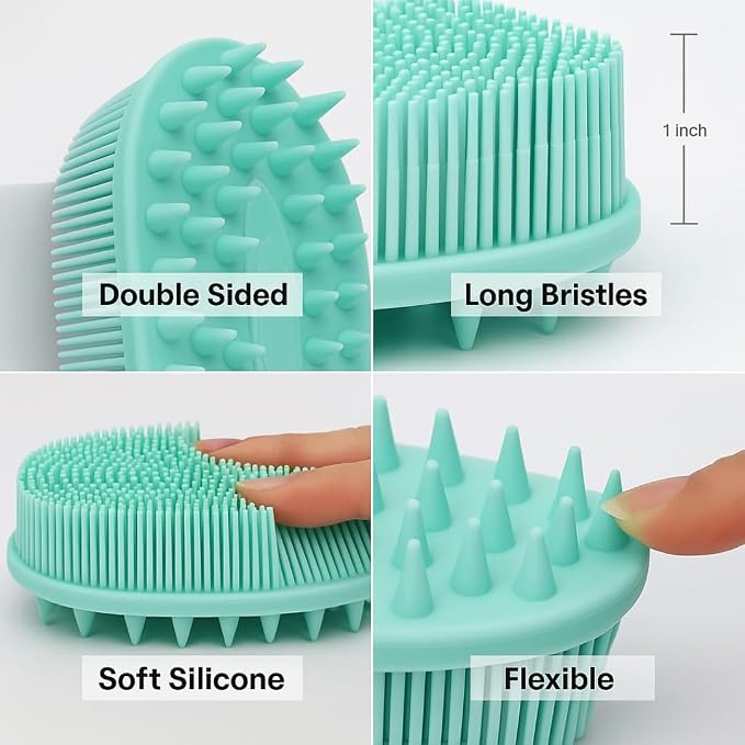 All-in-One Exfoliating Shower Brush – Gentle Silicone Loofah for Sensitive Skin with Dual-Purpose Scalp Massage for Spa-Quality Showers Daily (1pck) (Green)
