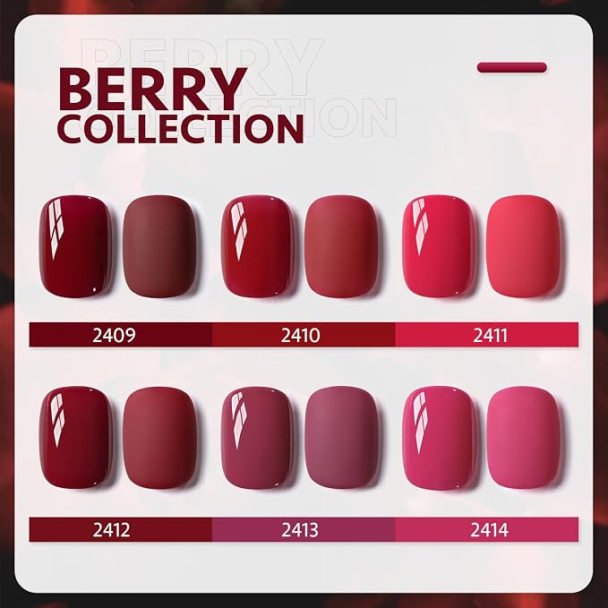 GAOY Berry Collection Gel Nail Polish, Hot Pink Burgundy Red Cherry Magenta | UV Lamp Required, Pigmented, Long Lasting, Easy to Apply, Salon Manicure at Home, Christmas Holiday, Maroon, Plum