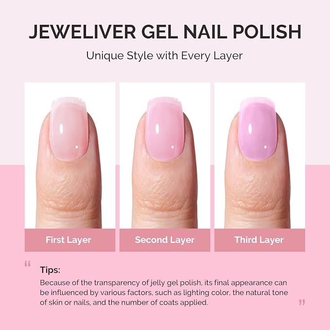 MelodySusie Jeweliver Gel Nail Polish, 0.5Fl Oz Pink Puprle Jelly Gel Polish Sheer Translucent Nude Soak Off UV LED Light Cure Spring Summer Colors Manicure Nail Art DIY at Home JM07