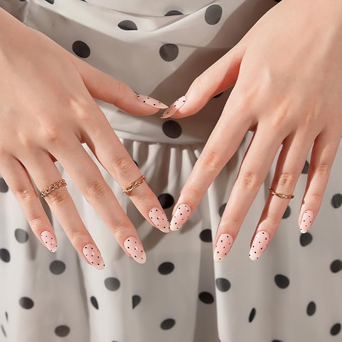 Polka Dot Semi Cured Gel Nail Strips - 20Pcs Pink UV Gel Nail Wraps with Polka Dots Design, Long Lasting Salon-Quality Stickers, Includes Nails File & Wooden Stick - UV/LED Lamp Required