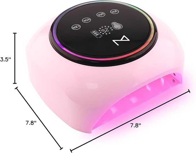 M - HaloLite LED Nail Curing Lamp 98W, 32 LEDs, Wireless Rechargeable with 5200mAh Battery, Fast UV/LED Gel Nail Dryer for Salon & Home Use, Long-Lasting, Portable, Cordless Design (Pink)