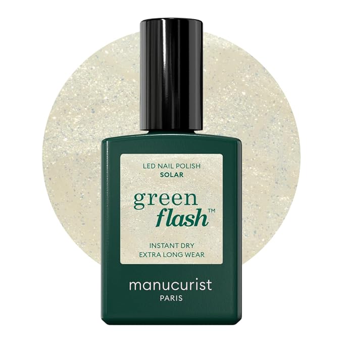 Manucurist Green Flash Solar Shimmer White LED Gel Nail Polish | LED Gel Polish & Semi-Permanent Nail Varnish, UV Nail Lamp - 12-Free, Bio-Sourced, Vegan, Made in France, 0.5 fl oz