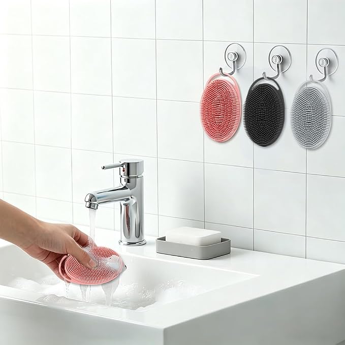 Silicone Body Scrubber 3 Pack Silicone Loofah Exfoliating Body Scrubber Soft Silicone Shower Brush with Handle Double Sided Bath Body Brush for Women Men Cleaning Massage Sensitive Skin, Lather Well