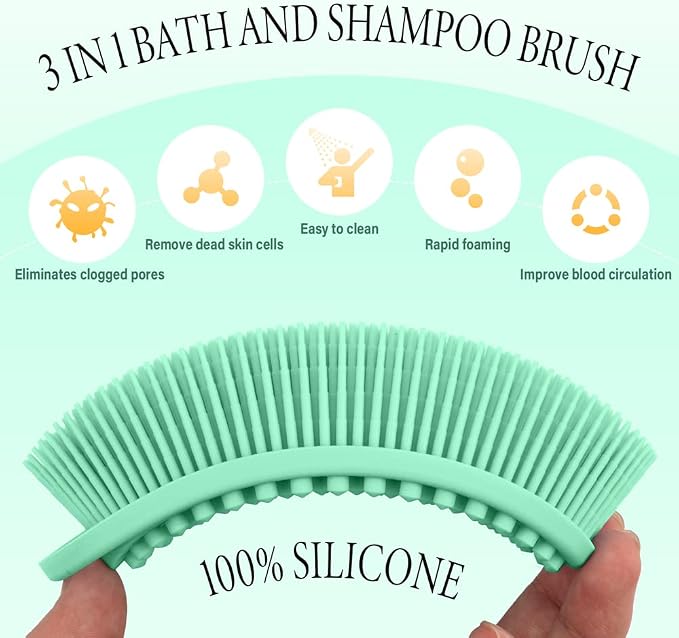 PQRUU 3 Pack Silicone Body Scrubber, Soft Silicone Loofah, Exfoliating Body Scrubbers for Use in Shower,Bath Scrubbers Fit for All Kinds of Skin, Rapid Foaming,Black,Green,Pink
